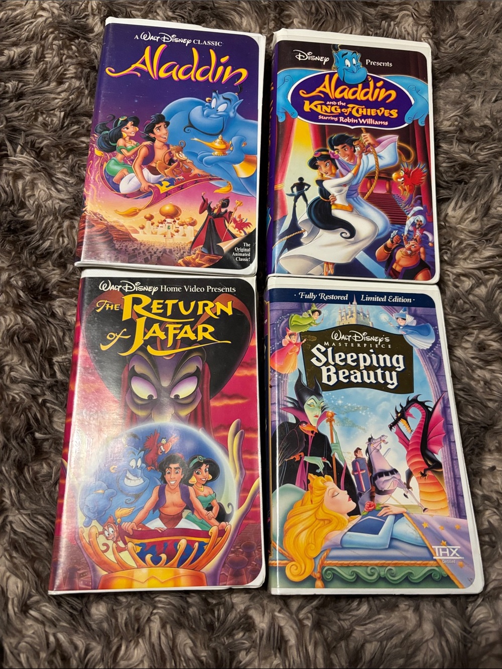 Disney VHS Tape Lot 4 Aladdin Trilogy Sleeping Beauty